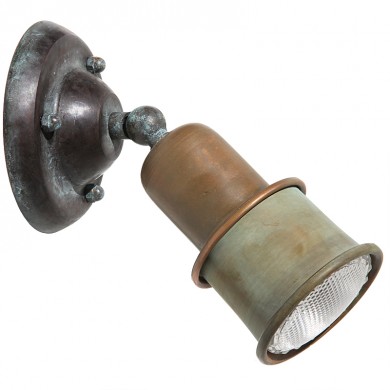 Rustikale Messing-Strahlerleuchte aus Italien CIVETTA von Aldo Bernardi, Bild 1: Einstellbarer, rustikaler Strahler aus patiniertem Messing, für PAR 20 Strahlerbirnen