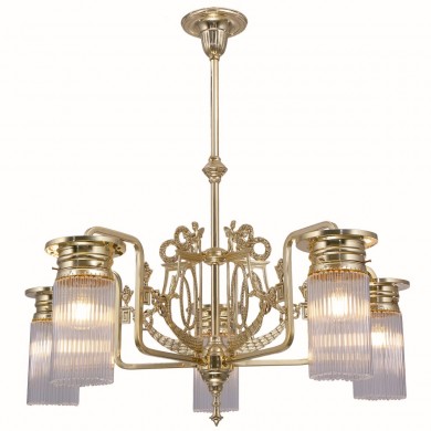 Stile Floreale-Kristallglaslüster VENEZIA mit fünf Armen von Art Nouveau Lamps, Bild 1: Der prachtvolle Lüster in hochglanz poliertem Messing