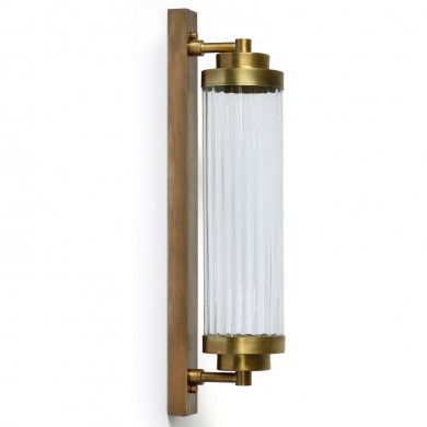 Art Déco-Säulen-Wandleuchte mit strukturiertem Glas-Zylinder A202 von Florentiner Messing, Bild 1: Art déco-Säulen-Wandleuchte „Pillar Wall Light“ aus Messing mit kanneliertem Glas-Zylinder (großes Modell)