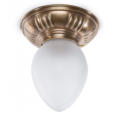 Kleine Jugendstil-Deckenleuchte Tropfen PRAG-8 Ø 18 cm von Art Nouveau Lamps, Bild 1: Kleine, schlicht-nostalgische Tropfen-Deckenleuchte mit Ø 18 cm Alt-Messing, Glas ohne Sternschliff-Glasdekor