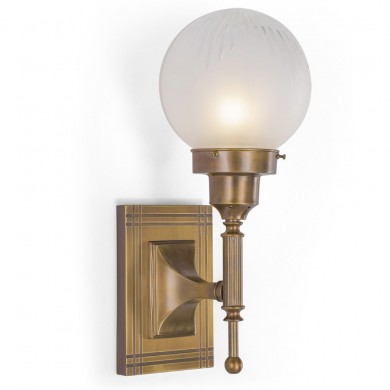 Art Déco-Wandleuchte mit Kugelglas PARIS von Art Nouveau Lamps, Bild 1: Art déco-Wandleuchte, hier Alt-Messing mit Dekorschliff auf der Glaskugel