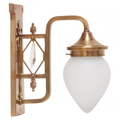 Einflammige Jugendstil-Wandleuchte PANNONIA I von Art Nouveau Lamps, Bild 1: Das Modell der Jugendstil-Wandleuchte in Altmessing mit Kristallglasspitze