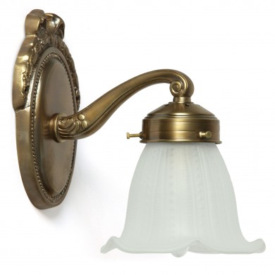 Kleine Wandleuchte mit Lorbeerkranz SOLON WL II von Art Nouveau Lamps, Bild 1: Kleine, historisch anmutende Wandleuchte, hier in Alt-Messing