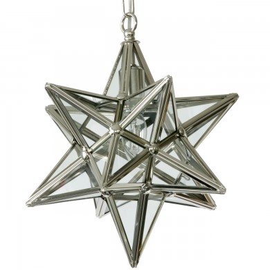 Weihnachtsstern-Hängeleuchte aus Messing (sechs Größen) von Florentiner Messing, Bild 1: Weihnachtsstern-Hängeleuchte aus Messing, hier Nickel glänzend (Modell 1, 30 cm)