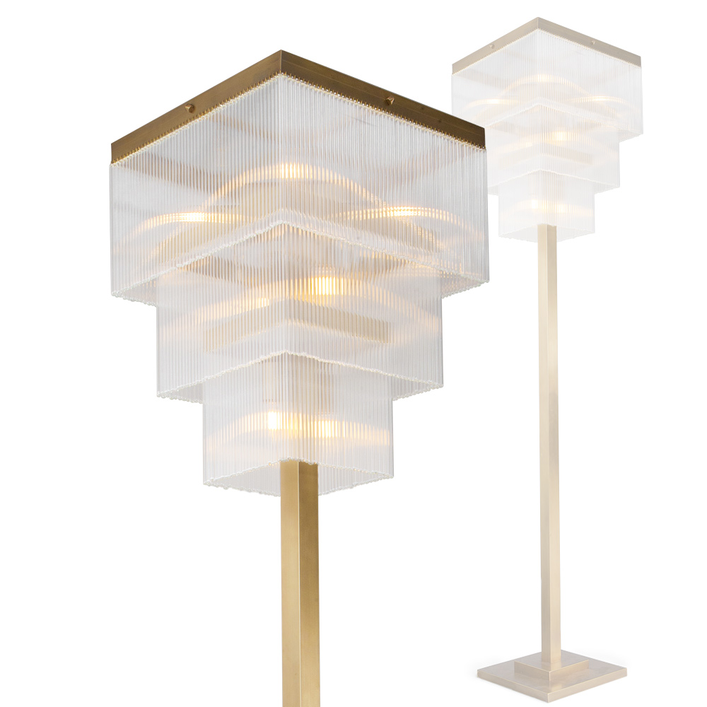 Art Deco Floor Lamp With Crystal Glass Hanging Monac Casa Lumi