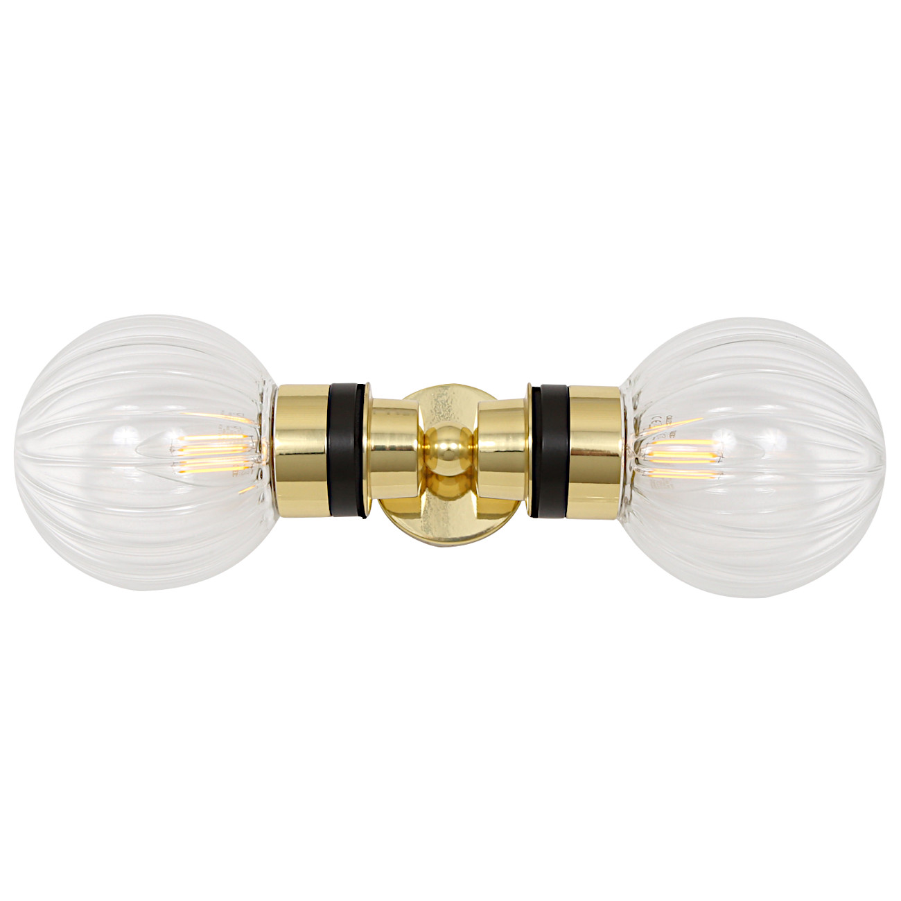 Bad-Wandlampe mit zwei Glaskugeln (klares, prismatisches, opales Glas