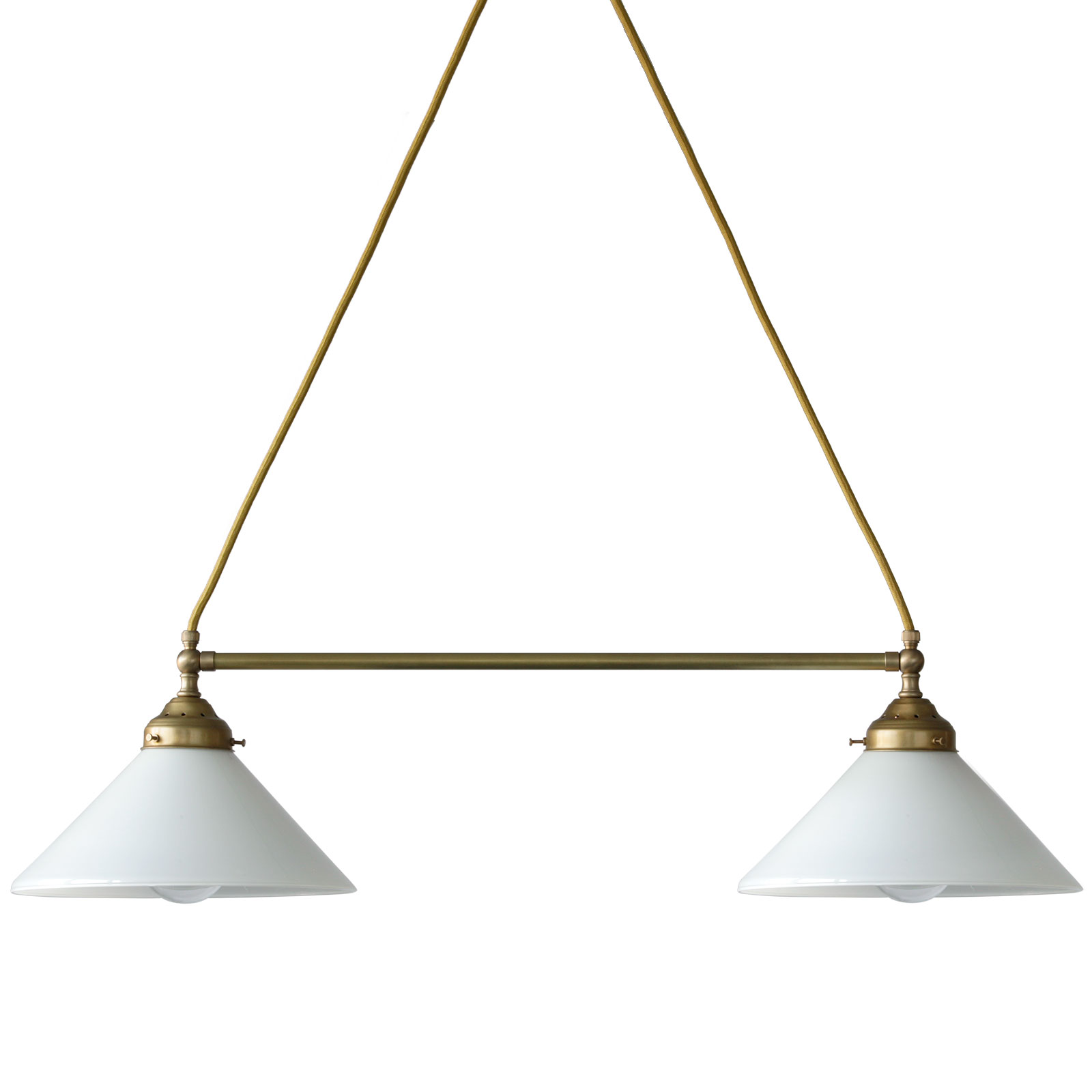 Kleine Doppel Pendelleuchte Mit Trapez Und Zwei Kegel Schirmen Casa Lumi