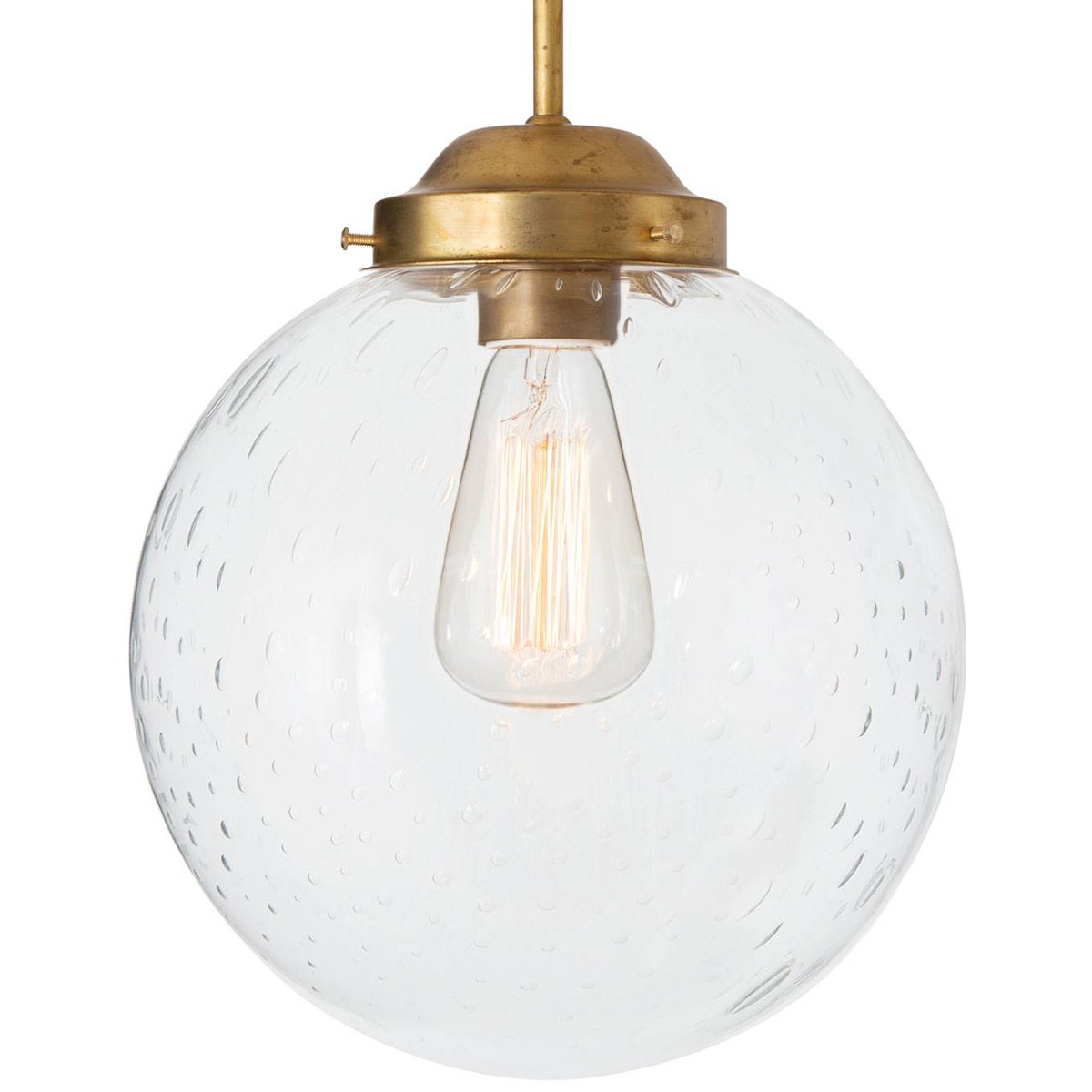 Schwedische Glaskugel-Deckenleuchte am kurzen Messing-Stab Ø 25/30 cm