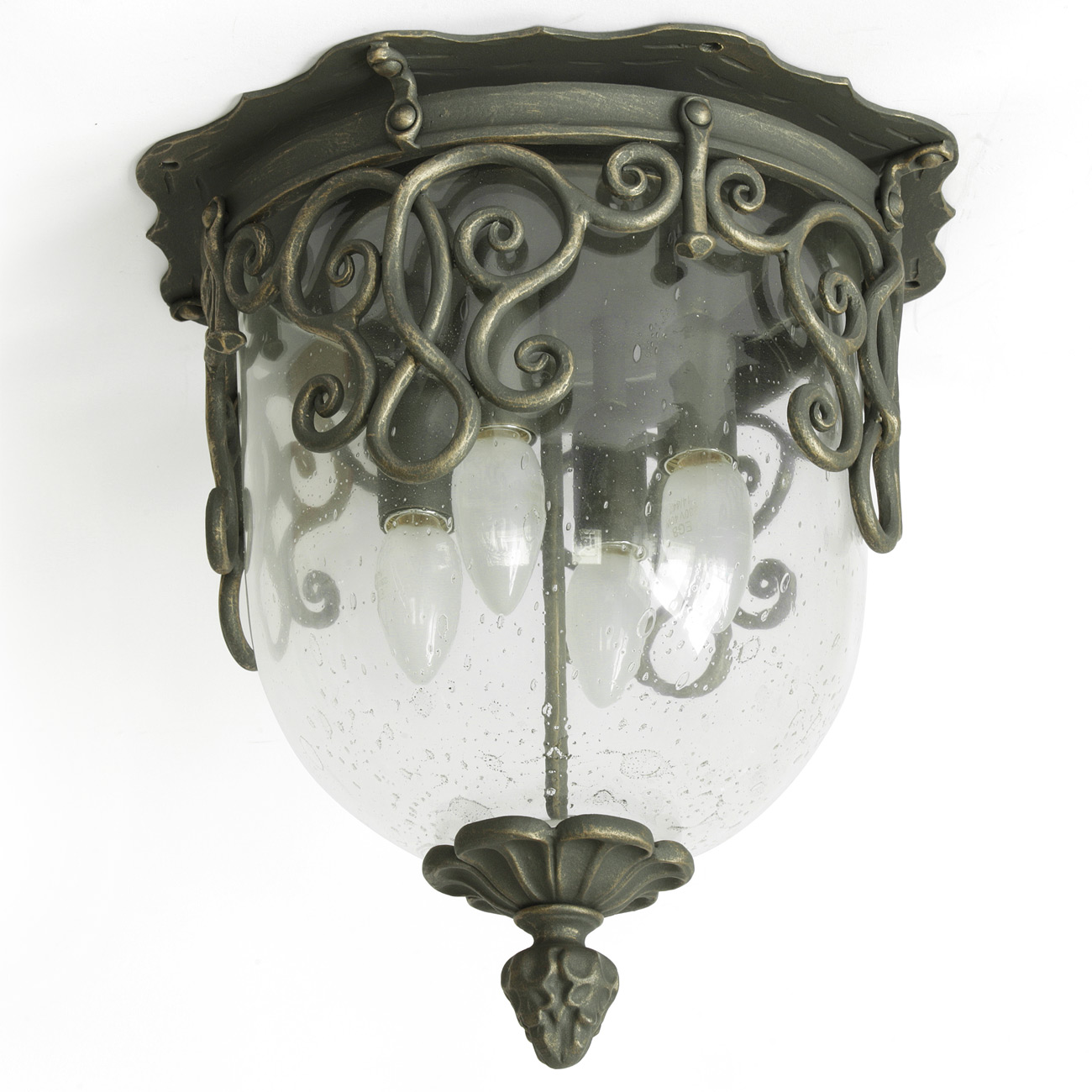 Deckenleuchte mit Glas-Kuppel und Schmiedeeisen-Ornamenten Ø 32 cm