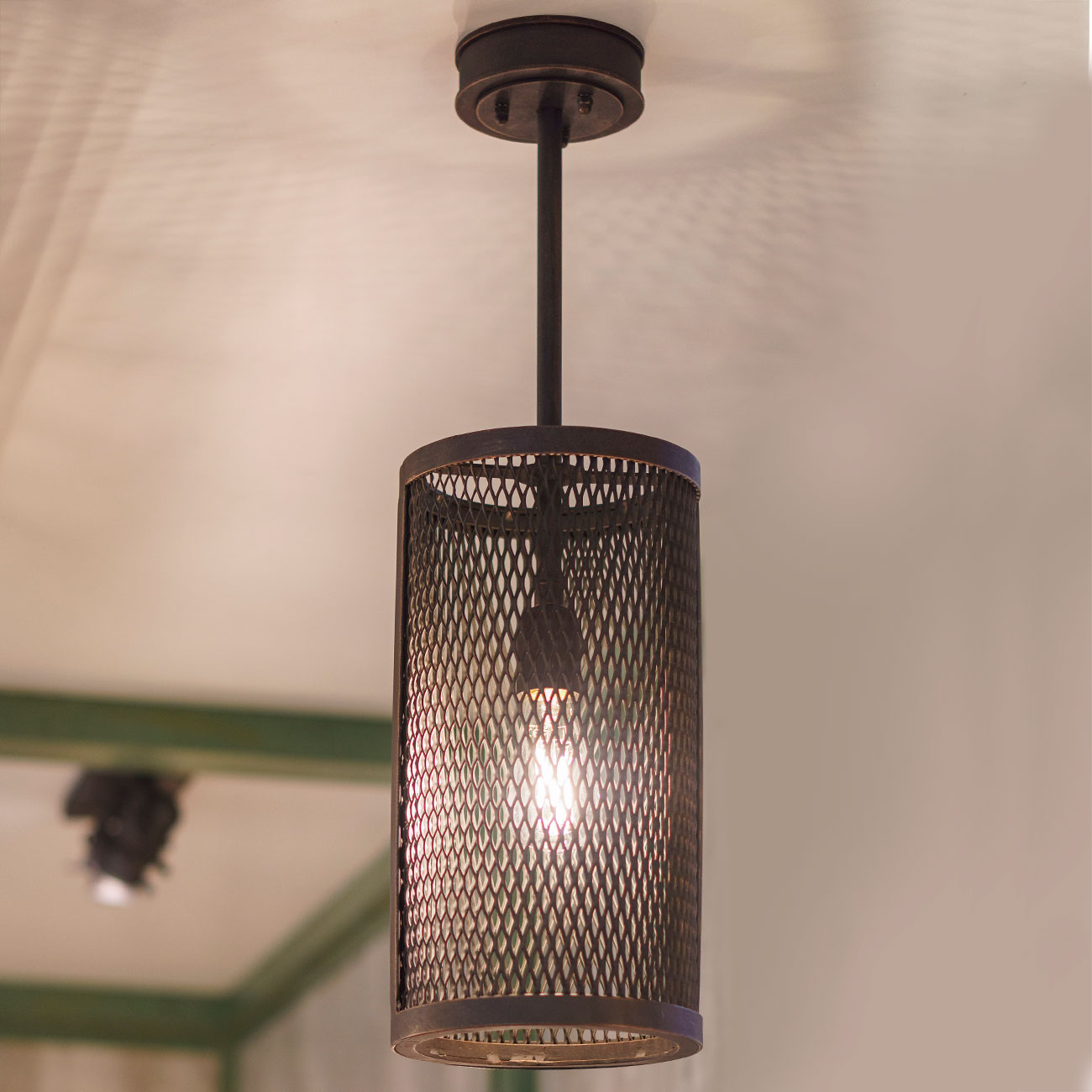 Suspended Ceiling Light With Grid Shade Wrought Iron Casa