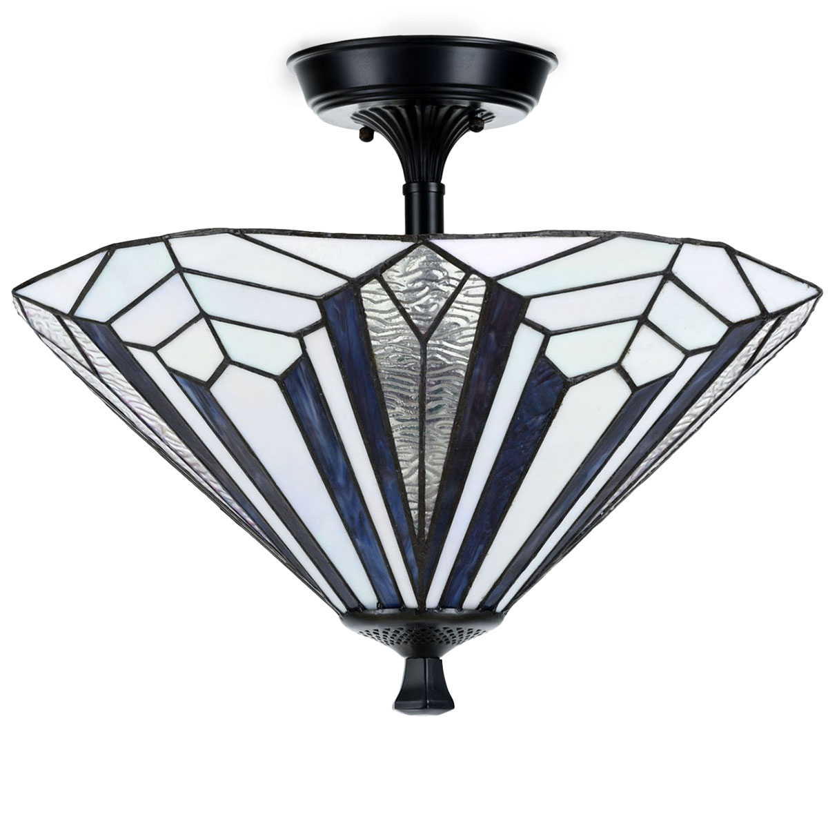 Ceiling Fixture In French Art Deco Style With Blueish Tiffany