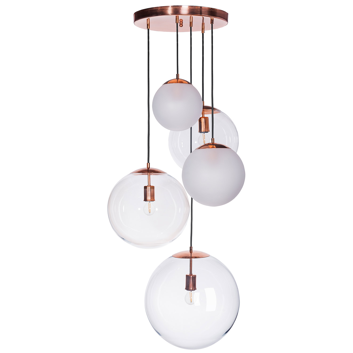 Ceiling Light Made Of 5 Hanging Glass Balls Matte And Clear