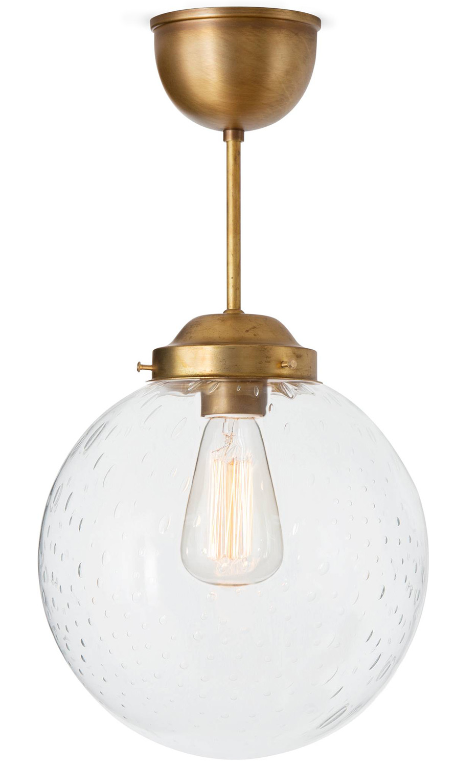 Schwedische Glaskugel-Deckenleuchte am kurzen Messing-Stab Ø 25/30 cm