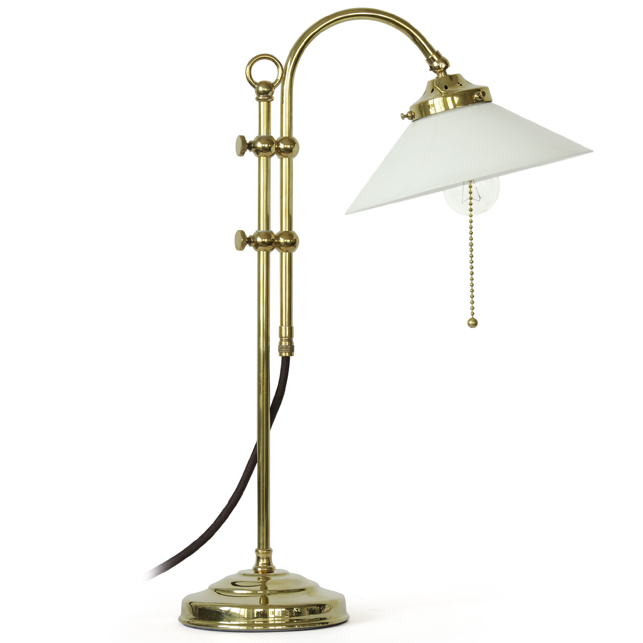 3- Flammig Tischlampe Messing Antik Lampe Höhe 70cm Stoffschirm mit Volant 