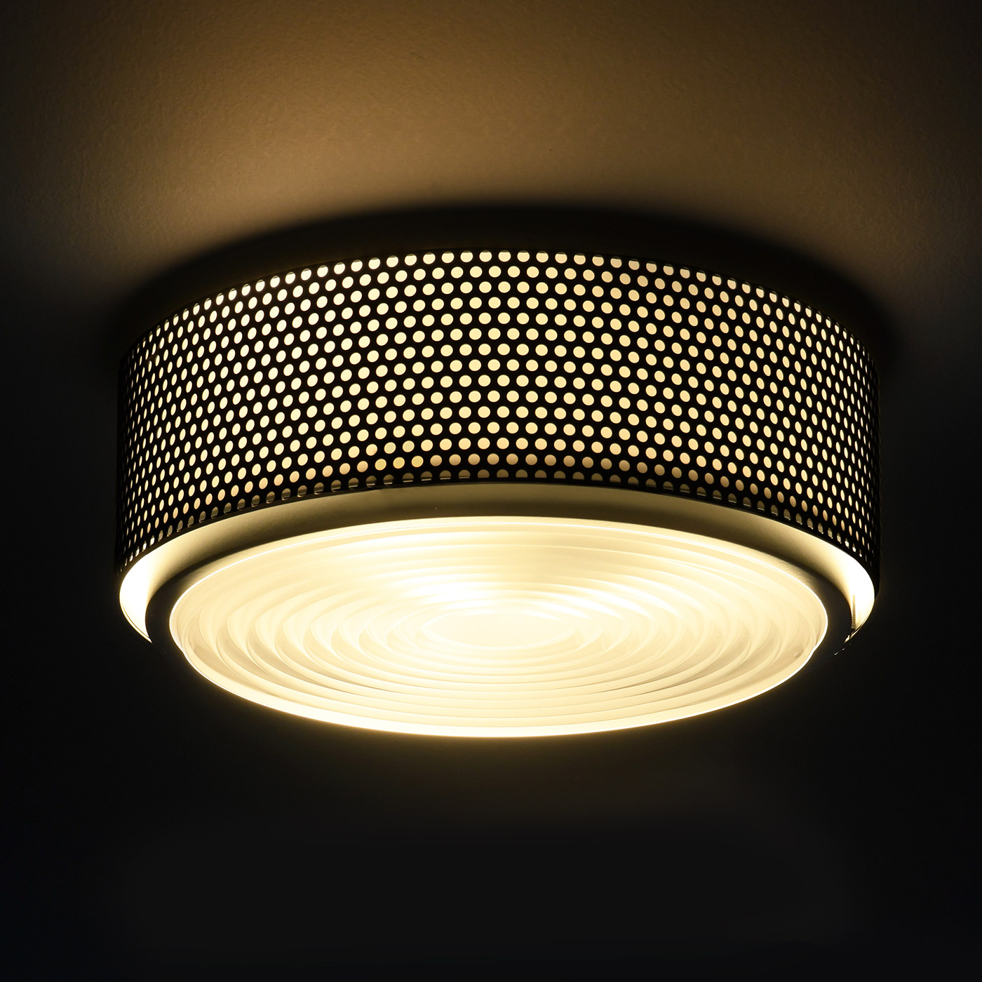 Guariche Mid Century-Deckenleuchten G13, Lochblech mit Glaslinse Ø 17