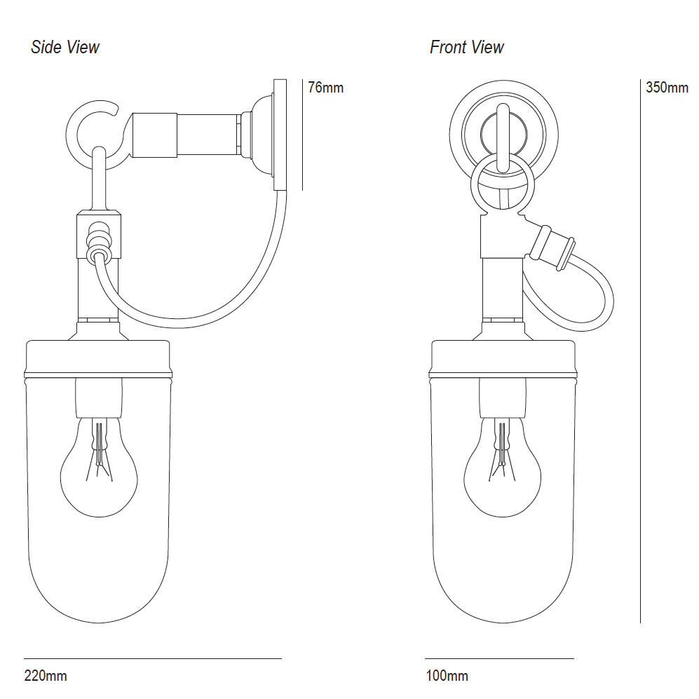 Verzinkte Loft-Wandlampe mit Bronzeguss-Aufhänger - Casa Lumi