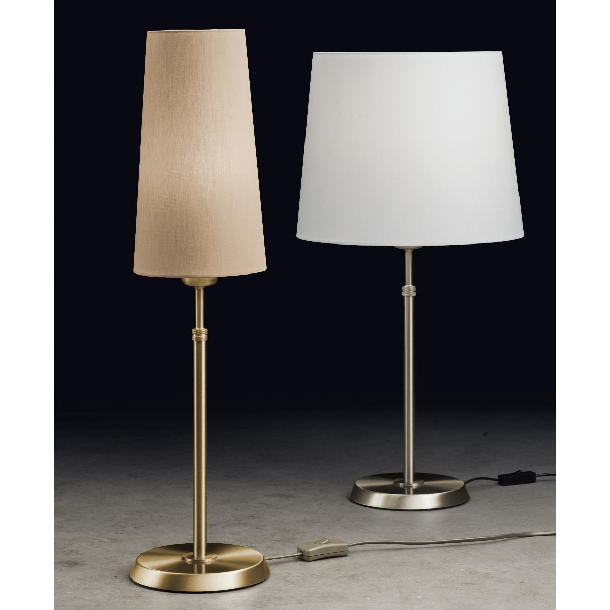 Slim Brass Table Light 6263 With Fabric Shade Made Of Chintz