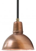 Kupfer-Deckenleuchte KÖLN Ø 20-50 cm von Bolich, Bild 5: Stab-Hängeleuchte hier mit Schirm-Durchmesser 250 mm („Kupfer roh“), abgebildet mit schwarzem Rohrpendel (bitte anfragen).