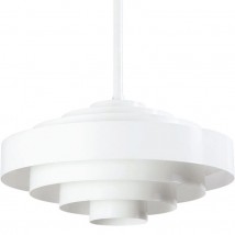 CIRCULAR Hängeleuchte mit konzentrischen Lamellen-Ringen von Bolich, Bild 7: Weiße Ring-Lamellen-Hängelampe CIRCULAR: hier mit 400 mm Ø und Pendelrohr-Abhängung, RAL 9016