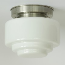 Große Deckenleuchte mit breitem gestuften Opal-Zylinderglas Ø 20/24/30/34 cm von Collectie Art Déco, Bild 4: Modell 1 (Ø 20 cm) mit matt vernickeltem Deckenteil
