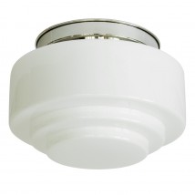 Große Deckenleuchte mit breitem gestuften Opal-Zylinderglas Ø 20/24/30/34 cm von Collectie Art Déco, Bild 7: Modell 3 (Ø 30 cm), mit glanzvernickeltem Deckenteil