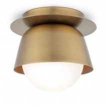 Simple, small design ceiling light made of brass with opal glass ball Ø 22 cm
