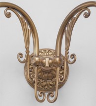Filigrane Doppel-Wandleuchte mit Jugendstil-Ornamenten von Art Nouveau Lamps, Bild 8: Messing antik patiniert