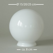 Glaskugel Ø 15/20/25 cm in opalweiß mit Ø 8 cm-Anschluss
