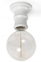 ANDROMEDA 80 Kleine Deckenleuchte aus Keramik von Aldo Bernardi, Bild 9: Die Deckenlampe in weiß glasierter Keramik, mit *großer* Globe-Glühbirne (bitte anfragen)