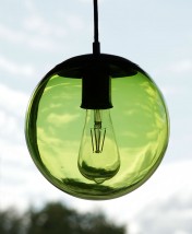 Kugel-Pendelleuchte mit gefärbtem oder klarem Glas Ø 22 cm von Glashütte Krakau, Bild 15: Oliv-grüne Glaskugel-Leuchte