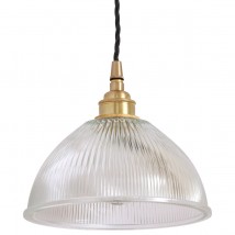 Small hanging lamp with holophane-glass shade e.g. for counters