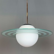 „Saturn“-Hängeleuchte: Glasscheibe mit geätzten Ringen
