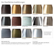 Französische Wandleuchte mit Opalglas-Kugel LUNE von Atelier Lumin'Art, Bild 2: Die erhältlichen Messing-Oberflächen (Beispiele)