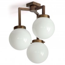 Brass ceiling fixture with three opal glass globes LUNE 3