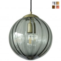 Hängeleuchte mit gewellter Glaskugel in grau (Rauchglas)