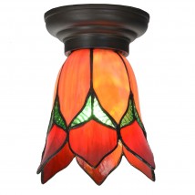 Kleine Tiffany-Deckenleuchte mit rotem Tulpen-Glasschirm Ø 12cm