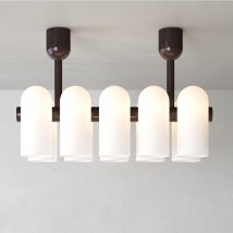 Deckenleuchter ODYSSEY mit zehn Zylinder-Glasschirmen