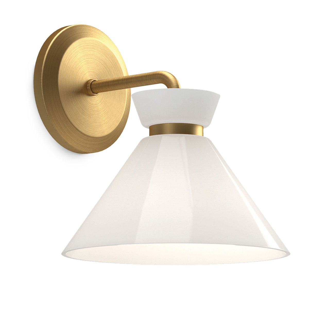 Timeless Designer Wall Light, Brass-Coloured with Conical Opal Glass
