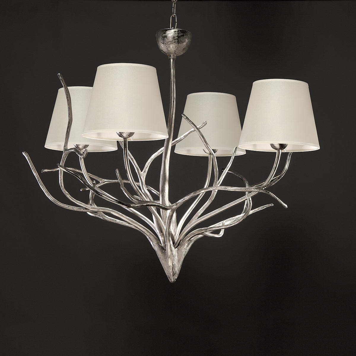 Kunstvolle Bronzeguss-Deckenleuchte RAMURE mit Stoffschirmen (Ø 73 cm) Kunstvolle Bronzeguss-Deckenleuchte RAMURE mit Stoffschirmen (Ø 73 cm)