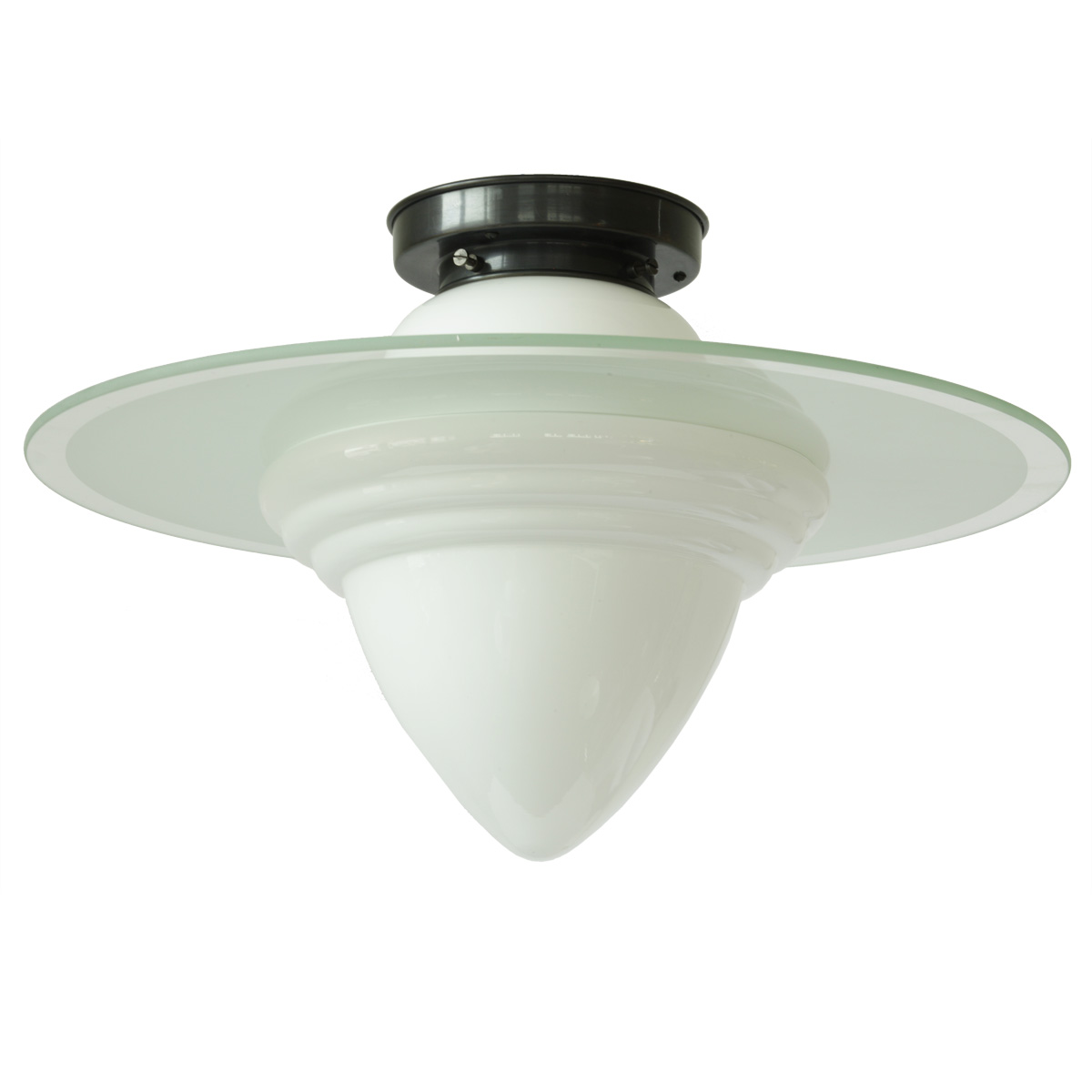 Diskus-Deckenlampe mit spitzem Art déco-Opalglas Ø 30/50 cm