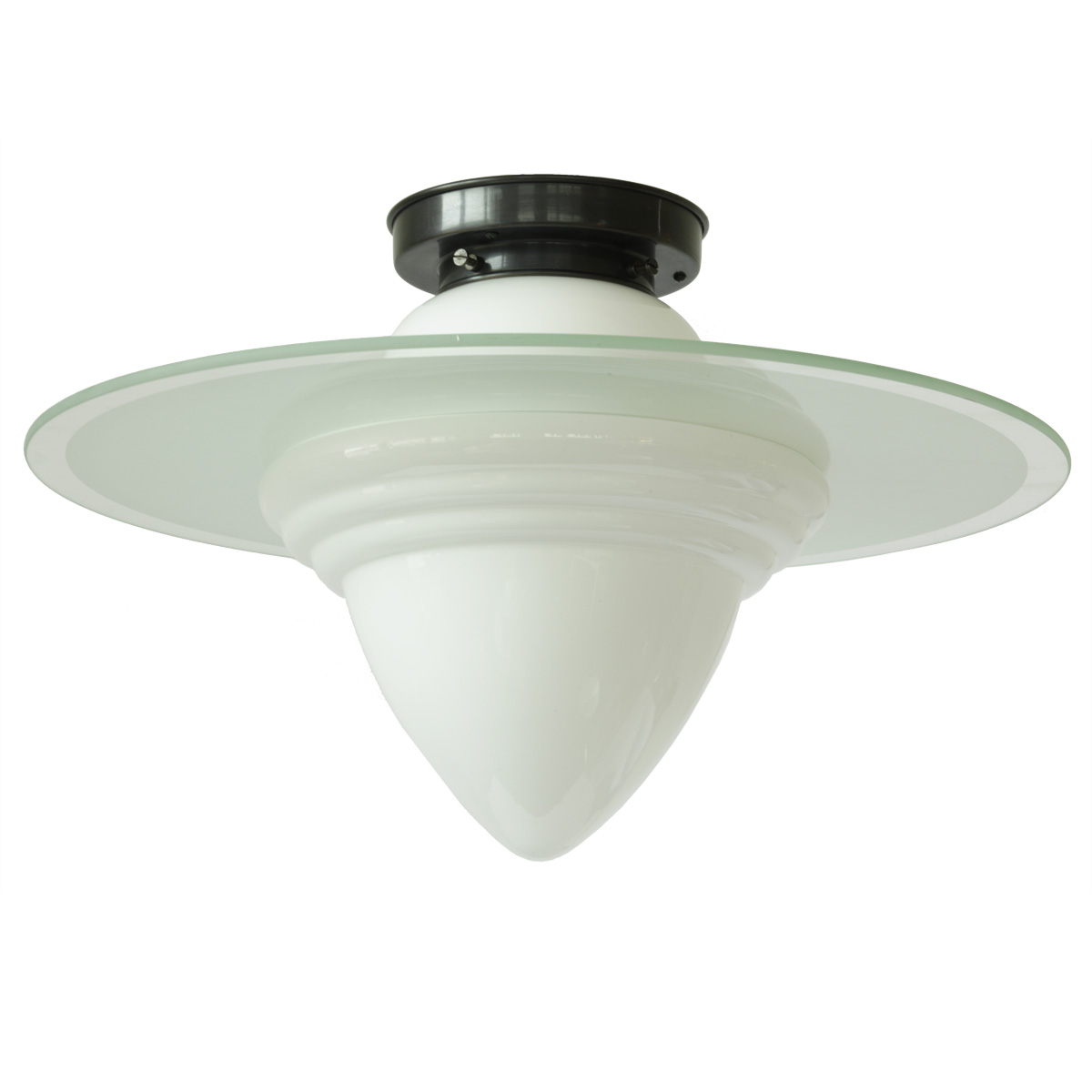 Diskus-Deckenlampe mit spitzem Art déco-Opalglas Ø 30/50 cm Diskus-Deckenlampe mit spitzem Art déco-Opalglas Ø 30/50 cm