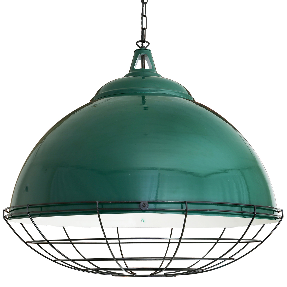 Bild 5: Die Hängeleuchte, pulverbeschichet in „British Racing Green“ (RAL 6005) Sehr große Lagerhaus-Hängelampe mit Schutzgitter BRUXELLES: Die Hängeleuchte, pulverbeschichet in „British Racing Green“ (RAL 6005)