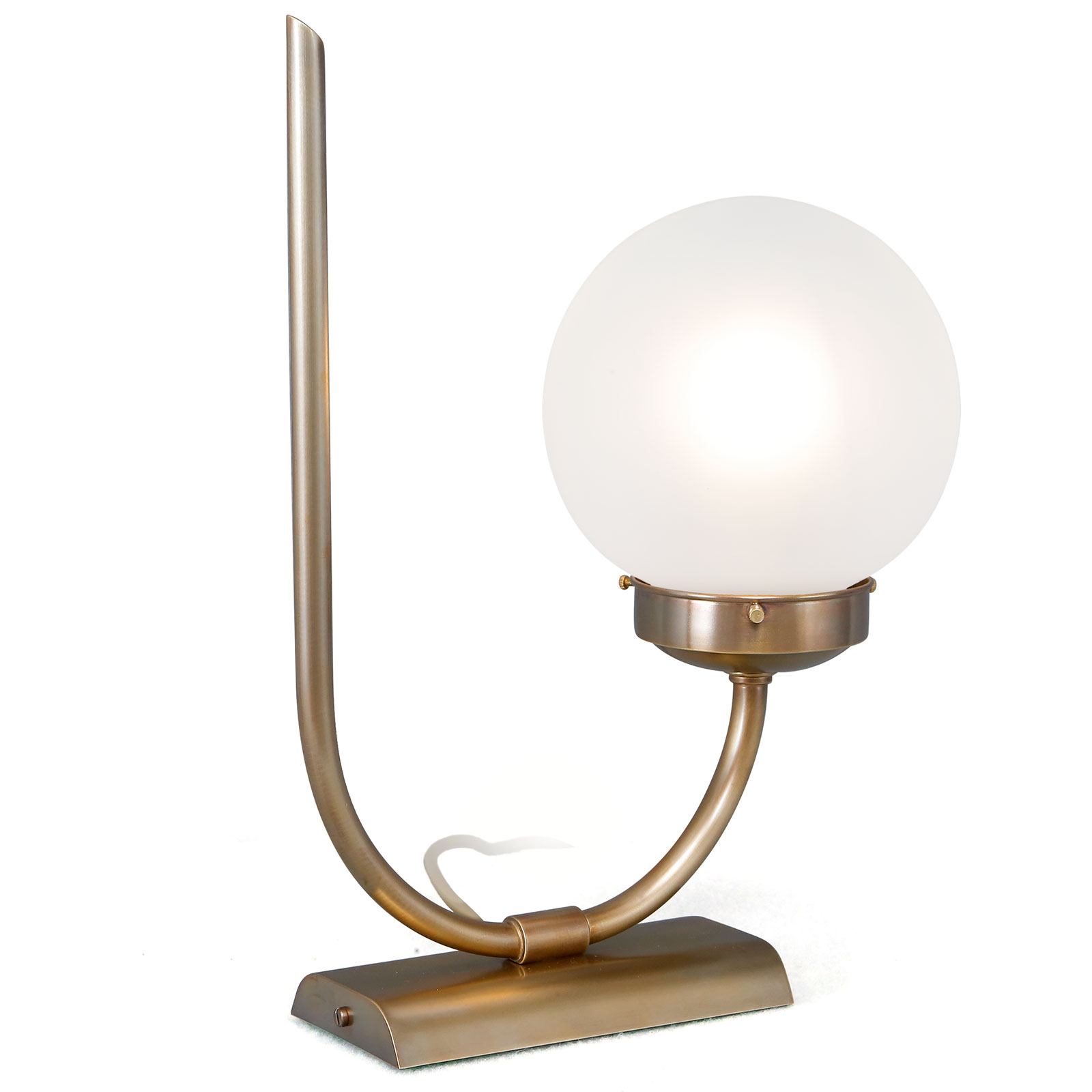 Eigenwillige Glaskugel-Tischleuchte aus Messing Eigenwillige Glaskugel-Tischleuchte aus Messing