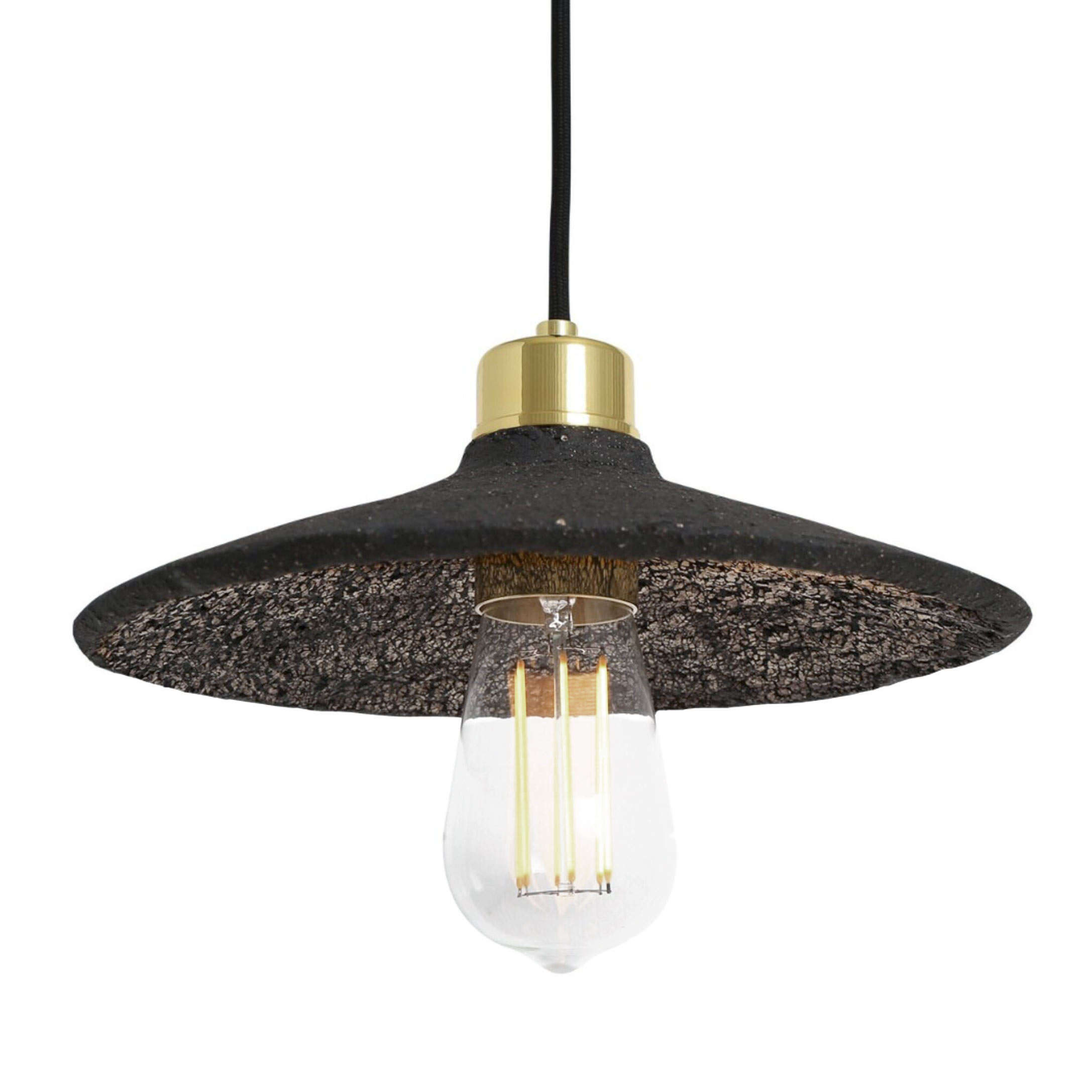 Raue Keramik-Pendelleuchte mit Schirm aus schwarzem „Lava“-Ton Raue Keramik-Pendelleuchte mit Schirm aus schwarzem „Lava“-Ton