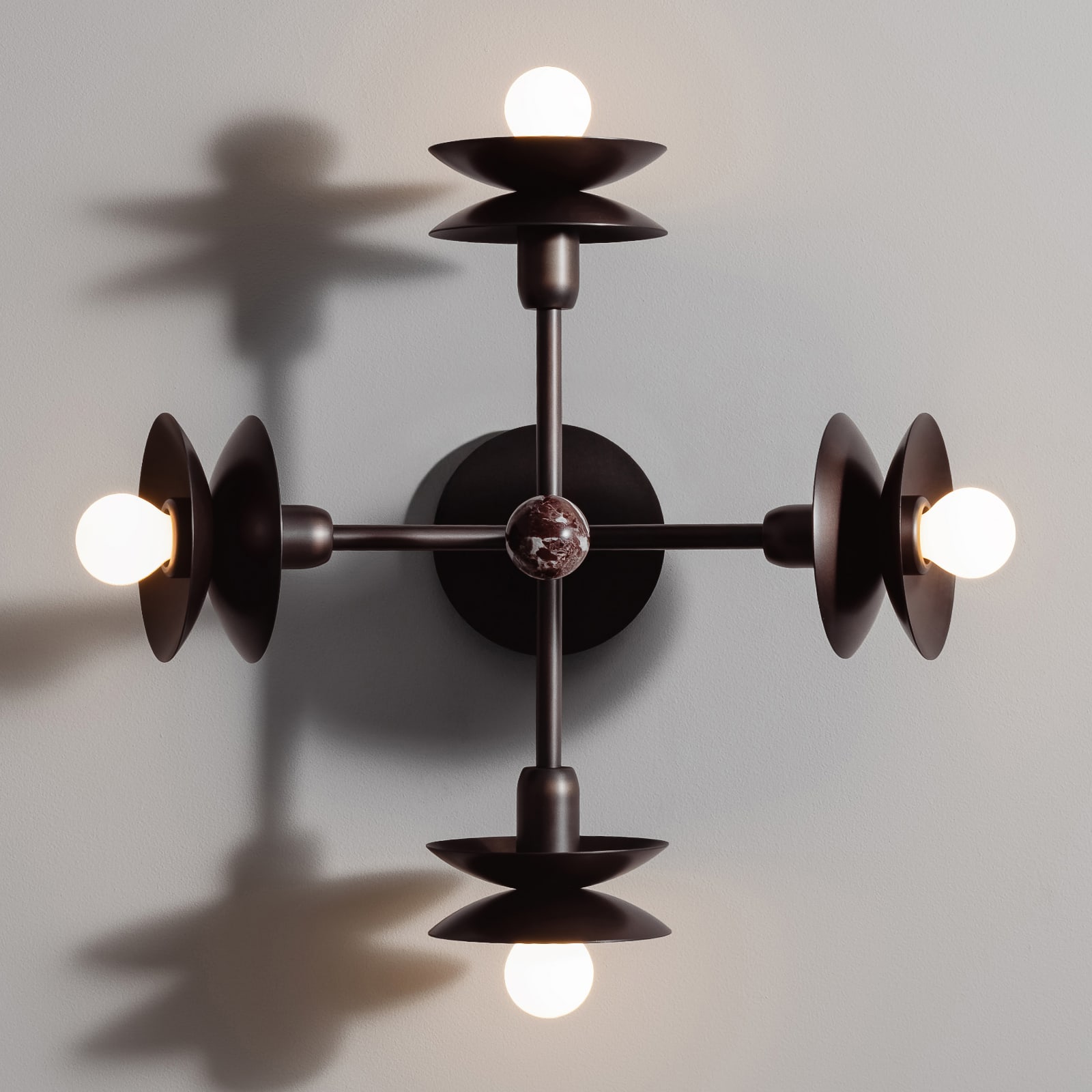 BABYLON 4 Geometric Wall and Ceiling Light in Solid Brass and Natural Marble