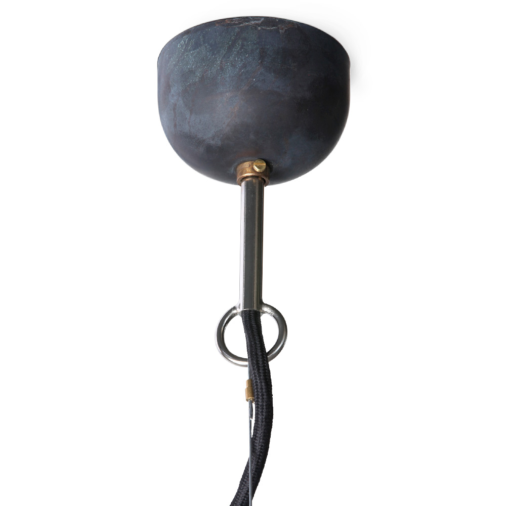 SOLINGEN Kupfer-Hängeleuchte mit Halbkugel-Schirm: Baldachin Ø 8 cm, Kupfer patiniert, mit Stahlseil und schwarzem Textilkabel