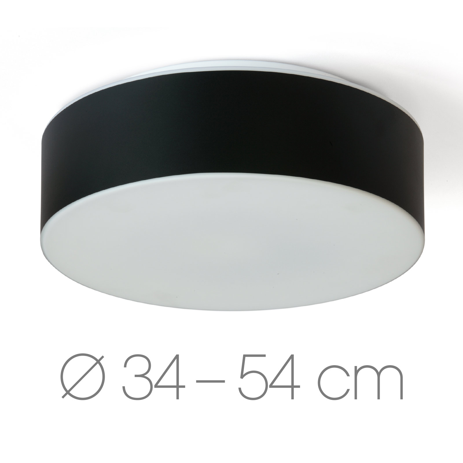 Runde Opalglas-Deckenleuchte ERIK mit schwarzer Blende, Ø 34 bis 54 cm