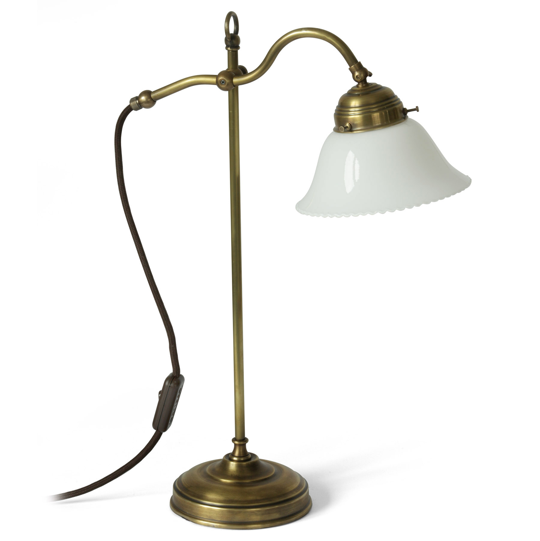 Brass Cantilever Table Lamp With Pleated Glass Shade Brass Cantilever Table Lamp With Pleated Glass Shade