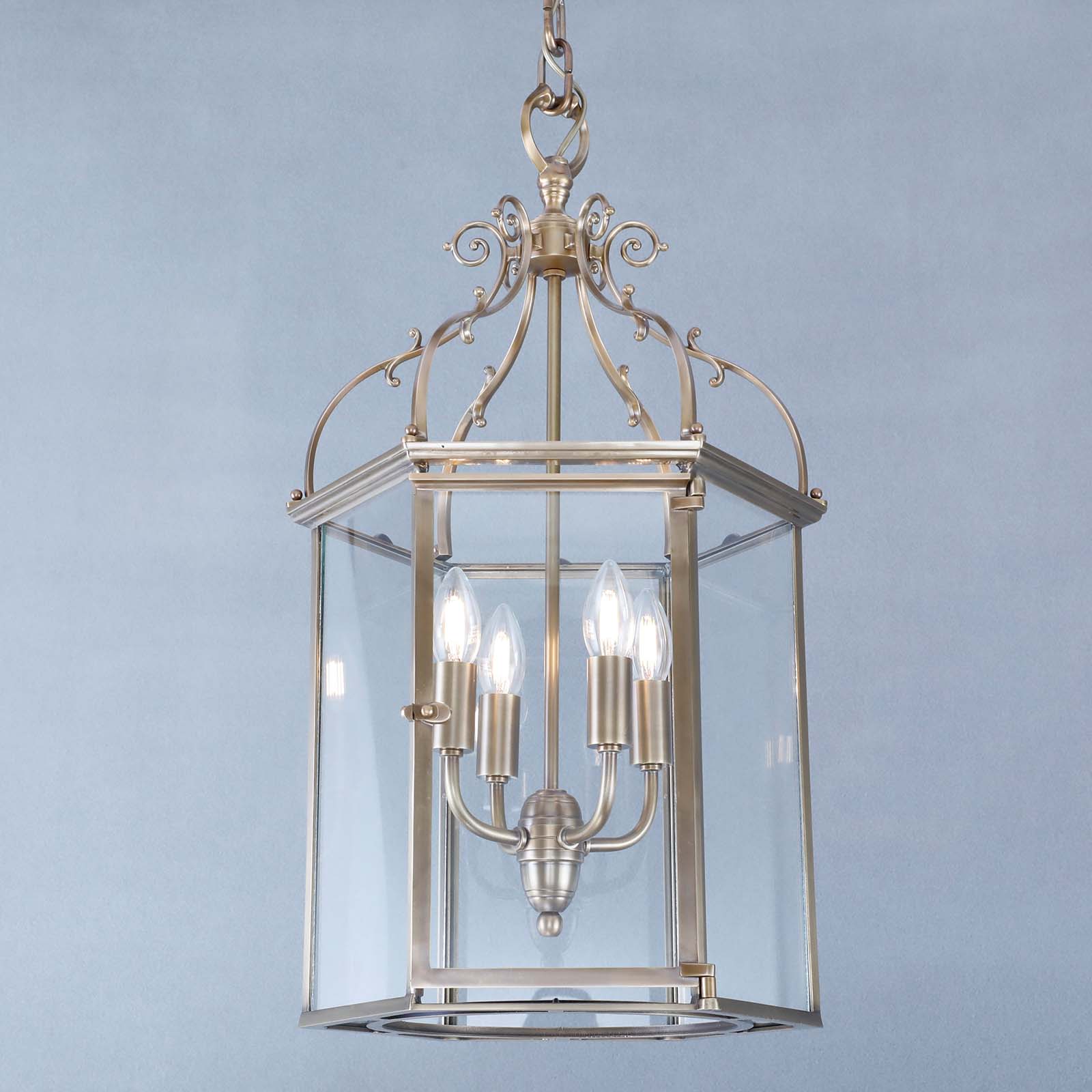 Große, 6-seitig verglaste Hänge-Laterne aus Messing, Bild 4 Große, 6-seitig verglaste Hänge-Laterne aus Messing, Bild 4