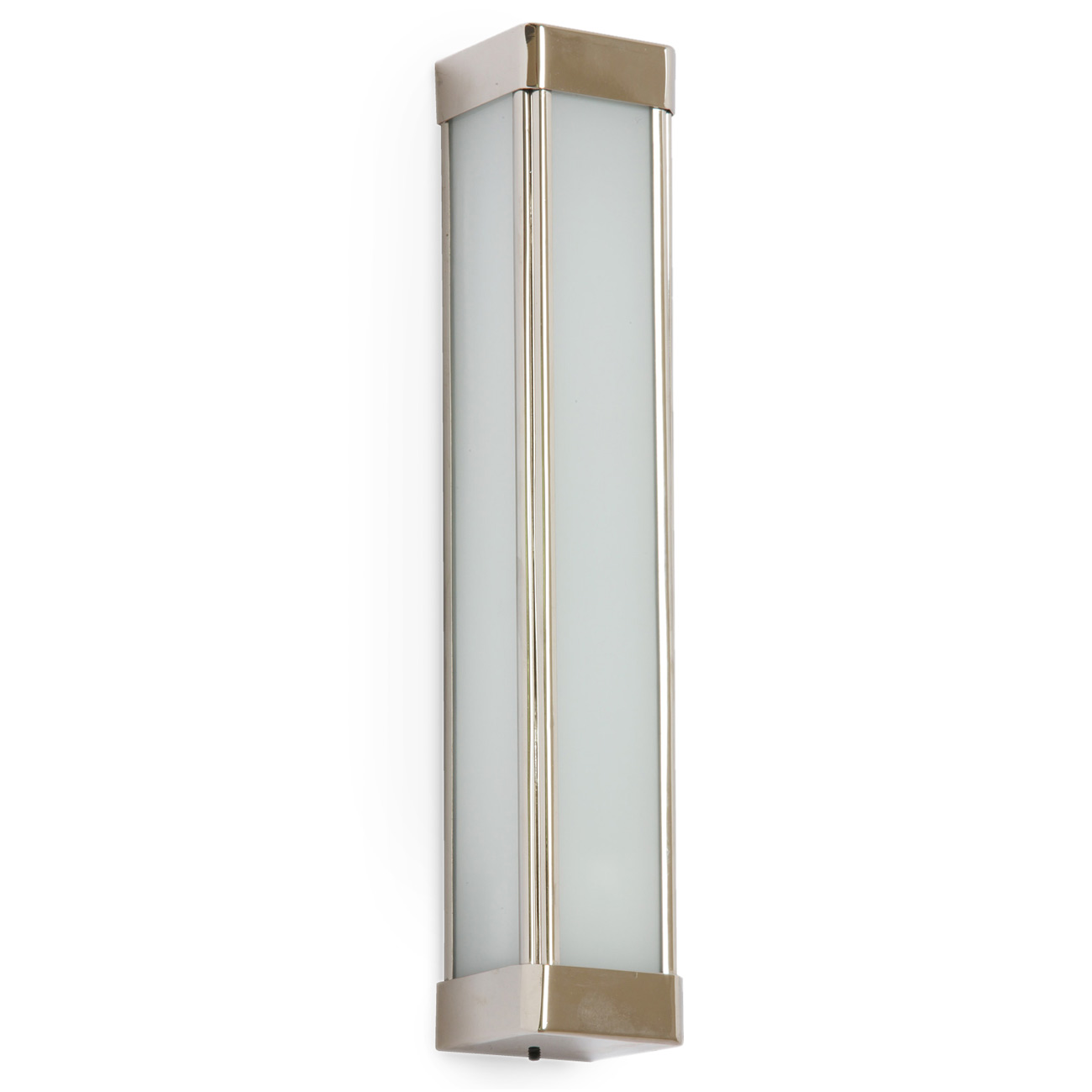 Bild 1: Elegante Kassetten-Wandleuchte z.B. für Spiegel, hier Modell 1 (31 cm) in Messing vernickelt Elegante Kassetten-Wandleuchte FILO aus Messing, 30–60 cm: Elegante Kassetten-Wandleuchte z.B. für Spiegel, hier Modell 1 (31 cm) in Messing vernickelt